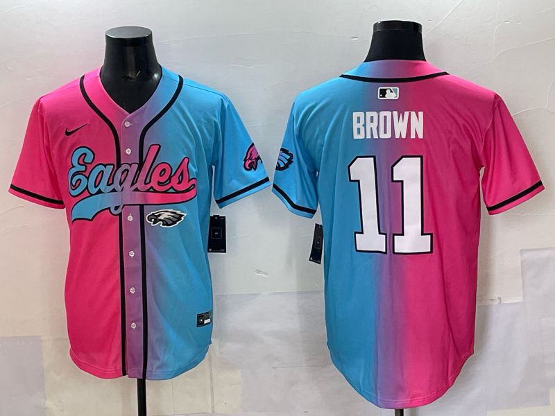 Men 2025 Philadelphia Eagles #11 Brown Blue pink Nike Limited NFL Jersey style 011